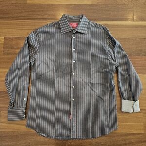 Rufus Dress Shirt Men's XL Brown  Blue Striped Button Up Cotton USA Mens XL